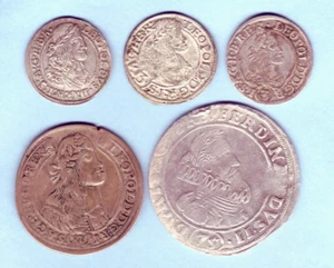 Hungary. Leopold 1 : 3 Krajczar x 3, 1674 15 Kraj. Ferdinand 11 1622 75 Kreuzer - Imagen 1 de 2