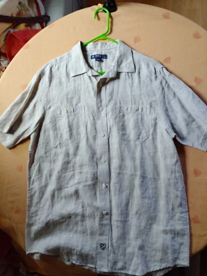 Vintage Cremieux Button Up Shirt Men's Large 100% Linen Beige Short Sleeve - Image 1 of 4