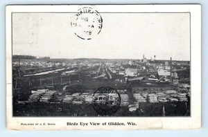 Antique Birds Eye View Glidden Wisconsin Postcard Private Mailing Card - Picture 1 of 2
