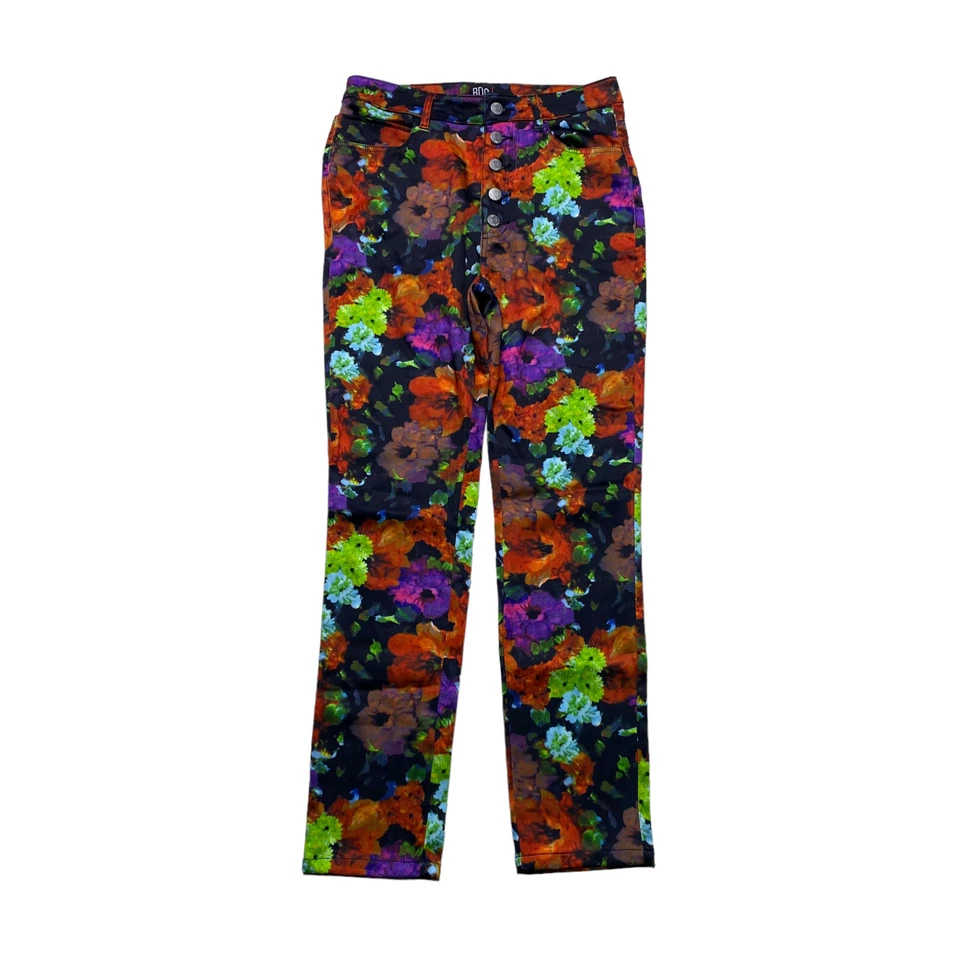 Pantalones BDG para mujer talla 25 botones expuestos ajustados negros estampado floral tiro alto Foto 1 de 4