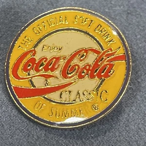 Coca-Cola Classic 1990s Official Soft Drink of Summer Coke Hat Pin Round Yellow - Picture 1 of 9