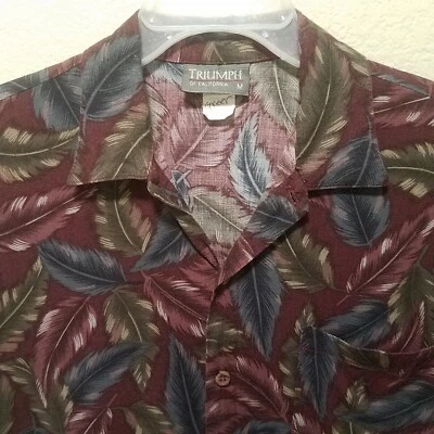 Camisa Triumph of California Para Hombre Mediana Vino Púrpura Patrón Pluma Hecha en EE. UU. Foto 1 de 4
