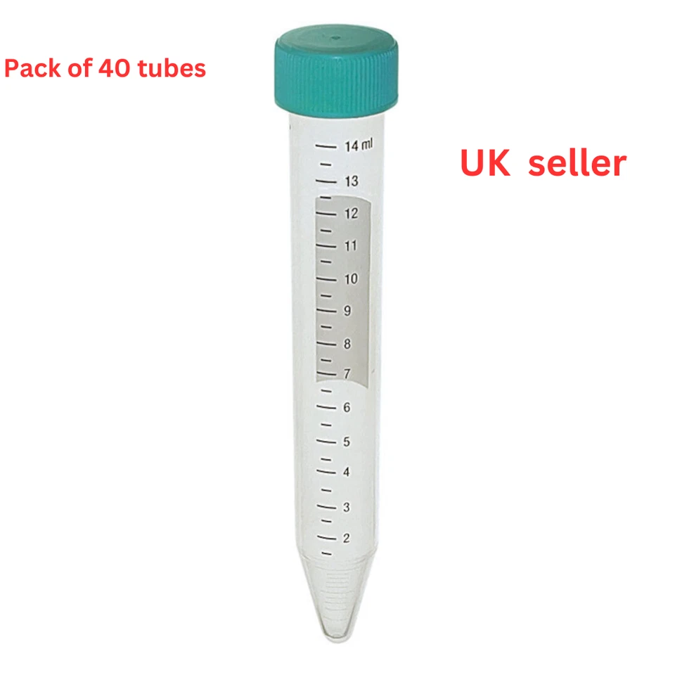 40 Pcs 15ml clear Plastic Centrifuge Tubes with green Screw Cap Conical Bottom - Image 1 of 1