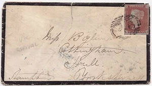 1851 BANBURY OXON =46= MOURNING COVER UDC COTTINGHAM ARRIVAL POSTMARK YORKSHIRE - Picture 1 of 2