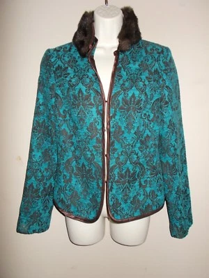 Chaqueta Karen Kane Mujer Talla 4 Cuello de Piel Extraíble Azul y Marrón Mangas Largas Foto 1 de 4