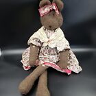 Primitive Farmhouse Country Mouse Rag Doll in Dress with Lace Shawl Rustic Cloth