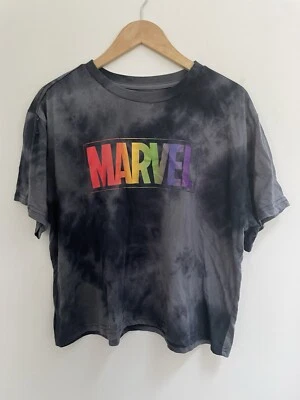 Marvel Women's Juniors Rainbow Marvel Logo Tie Dye Crewneck T-Shirt Gray XXXL 21 - Image 1 of 4
