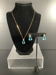 Signed Lind Espo 14k GE Blue Topaz Necklace & Earrings Set 17” NWOT - Picture 1 of 9