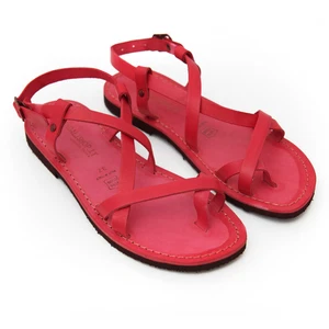 Sandalias Rojas Para Mujer MADE IN ITALY Con Correa Al Tobillo De Piel Y Cuero - Imagen 1 de 3