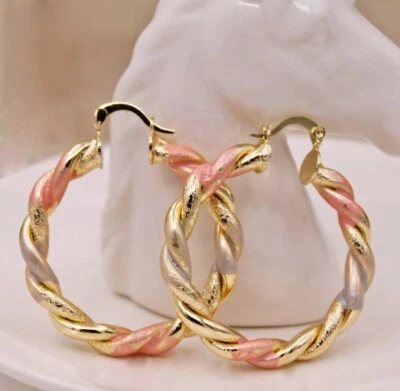 Bonitos aretes tipo aro tubulares redondos de 1,8" rellenos de oro amarillo de 18 quilates Foto 1 de 4