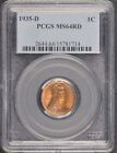 1935 D 1C Lincoln Cent Wheat Reverse Pcgs Ms64rd