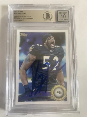 2011 TOPPS #183 RAY LEWIS AUTOGRAPHED CARD. BECKETT CERTIFIED. AUTO GRADE 10. - Image 1 of 4