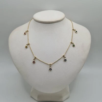 Collier or jaune 18 carats serti de saphirs multi couleurs - Photo 1/4