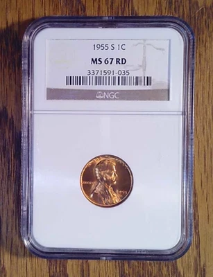 1955-S BU Lincoln Cent NGC MS67 RD (035) - Image 1 of 2
