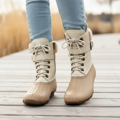 Sperry Shearwater Womens Leather Buckle Duck Boots Tan Beige Sherpa Lined Sz 10M - Image 1 of 4