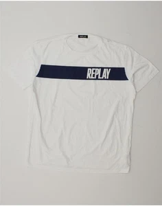 REPLAY Mens Graphic T-Shirt Top 2XL White Colourblock Cotton MW11 - Picture 1 of 3