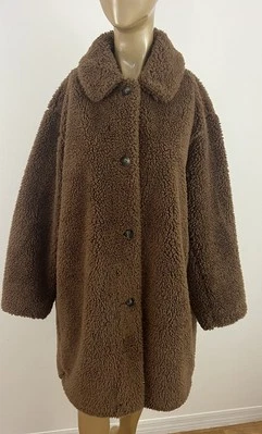 Abrigo de peluche Uniqlo para mujer L marrón Sherpa polar manga larga cuello botón delantero Foto 1 de 4
