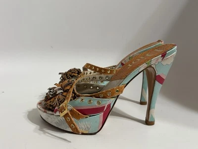 Vtg Christian Dior by John Galliano AW2003 Blue Satin Sandal Heels 38 - Image 1 of 4