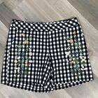 For The Republic Gingham Check Shorts Women 8 Embroidered Chino Tap Black White