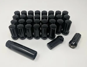 Set of 32 Black Spline Lug Nuts with Key M14x1.5 Thread 2" TALL - Picture 1 of 5