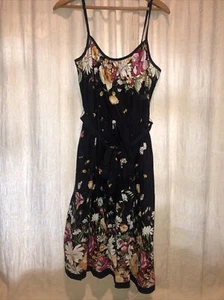 Vintage Lanz Originals Summer Dress Floral Black Cotton Pockets Beautiful!s/m - Picture 1 of 16