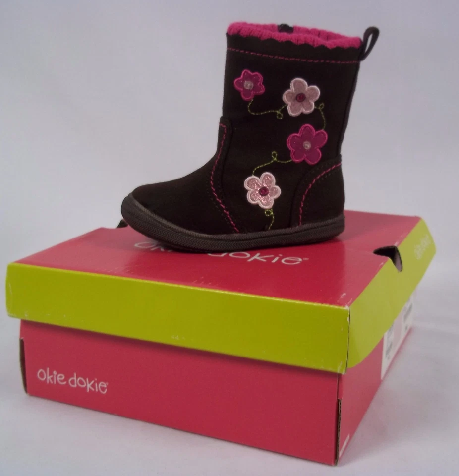 Botas Okie Dokie BREE Niñas Marrón y Rosa Talla 5 Nuevas en Caja Lindo Diseño Flor Foto 1 de 4