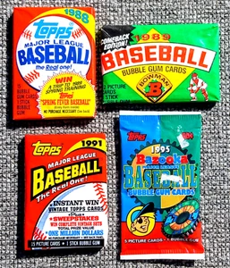 Bubble Gum Baseball Cards * 4 packs * 1988 - 1995 * Topps, Bazooka, Bowman - Picture 1 of 7