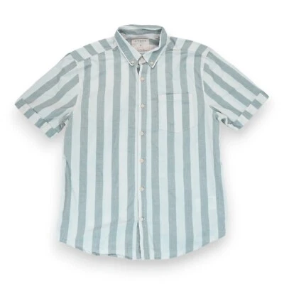 Guess Slim Fit Shirt Mens Medium Gray/Pink Striped Short Sleeve Button Up - Image 1 of 3