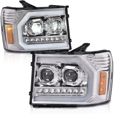 Full LED Tube Projector Headlights For 07-13 Gmc Sierra 1500 2500hd 3500hd Foto 1 de 4