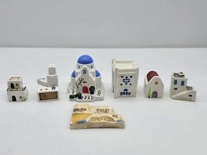 Handmade Greek Souvenir Christian Cycladic Blue Lot Of Houses - Picture 1 of 12