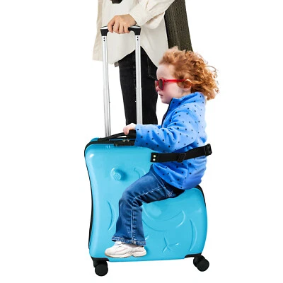 Luggage Case Kids Ride-On Roll Suitcase Luggage Bags Wheeled Trolley Blue - Image 1 of 4