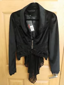 Chaqueta Para Mujer Gótica Victoriana Punk Pequeña Negra Encaje Cola Rosa Detalles Cremallera - Imagen 1 de 9
