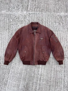 Vintage 90s Men's Redskins Type B32 Brown Leather Pilot Jacket, Biker Military - Picture 1 of 13