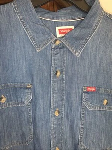 Wrangler NEU M Jeanshemd Herren Relax lang Slv blau 2 Taschen Baumwolle Bld Neu mit Etikett 075 - Bild 1 von 4