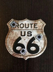 HISTORIC OLD ROUTE RT 66, WHITE SHIELD Retro FridgeMagnet. Made To Look Old - Picture 1 of 2