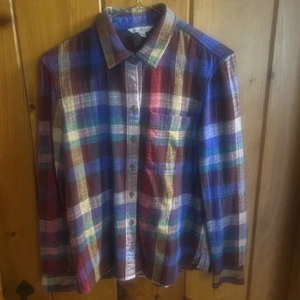 Camicia di flanella multicolore a quadri LL Bean Signature leggermente indossata manica lunga S - usata in ottime condizioni - Foto 1 di 7