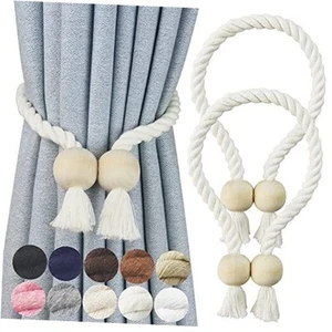2 Pack Magnetic Curtain Tiebacks Cotton Hand Woven Tie Back Decorative Rope - Picture 1 of 5