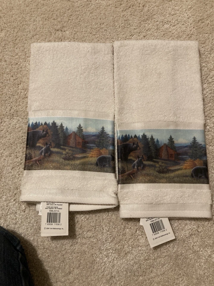 Toallas de mano rústicas Black Bear Lodge nuevas con etiquetas por Blonder Home Accent*Cabina*Clásicas Foto 1 de 3