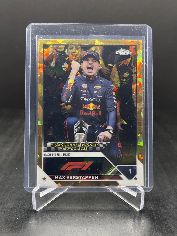 2023 Topps Chrome Sapphire F1 Max Verstappen GP Winner Mexico Gold 06/50 #163 - Image 1 of 2