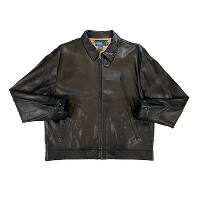 *MINOR DEFECT* Polo Ralph Lauren Full Zip Leather Bomber Jacket - Black - Sz: XL - Image 1 of 4