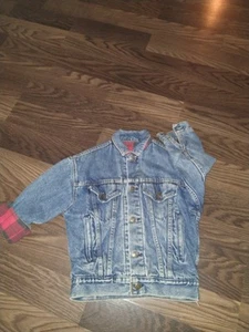 Vintage Kids Levi's Buffalo Plaid Sherpa Denim Jeans Jacket - Picture 1 of 10