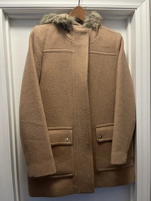 Abrigo parka con capucha ribete de piel sintética Vail J Crew para mujer mezcla de lana talla 4  Foto 1 de 4