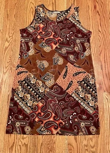 Abito tubino Susan Lawrence donna marrone paisley floreale senza maniche elasticizzato XL usato in ottime condizioni - Foto 1 di 8