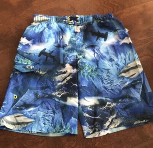 Ocean Pacific OP Boys Swim Shorts sz L  UPF 50+ NWT Sharks - Picture 1 of 5