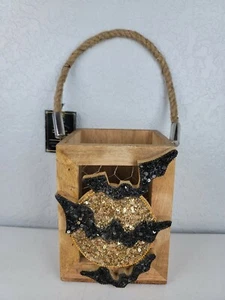 Authentique Spooky Night LED Kerzenhalter Holz Halloween Fledermäuse/Mond 8" - Bild 1 von 6