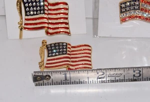 U.S. Flag Pins Qty: (3) United States Flag Enamel and Rhinestones Beautiful - Picture 1 of 3