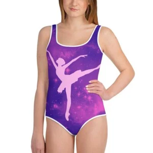 Ballerina Galaxy Swimsuit, Pink and Purple Dance Swimwear, Girls Sizes 8 to 20 A - Picture 1 of 8