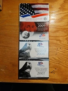 Silver Proof Quarters-2007-2010 -Four Sets - 21 Total 90% Silver Quarters - Picture 1 of 1