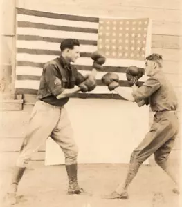 WWI Army Soldiers Boxing American Flag Real Photo Postcard - Picture 1 of 3