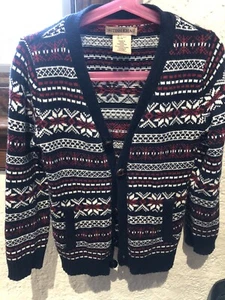 British Khaki Boy's Navy Blue W/ Snowflake Design Cotton Blend CarDigan Size 5 - Picture 1 of 4